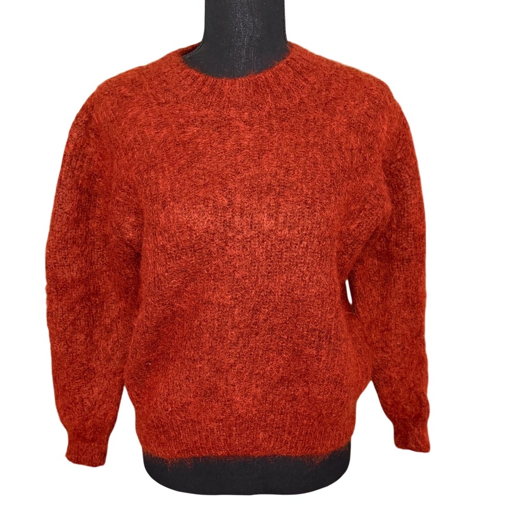 Baldwin Kansas City Womens Mohair Wool Blend Fuzzy Knit Sweater Rust Orange